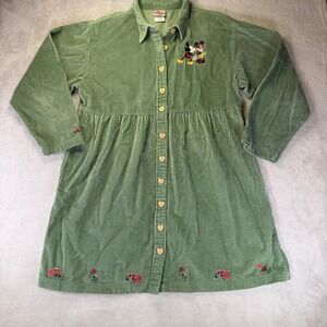 Vintage Disney Store Mickey Minnie Mouse Corduroy Dress Sage Green Floral‎ Large